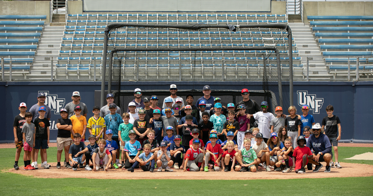 Campers posed for a photo at UNF baseball camp in Jacksonville Fl.